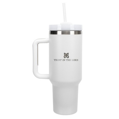 100 North Trust In The Lord Butterfly Wrap-Around 40 Oz. Stainless Steel Water Bottle Coffee Mug, Spill & Leak Resistant, Travel Tumbler with Handle,