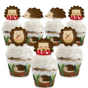 Big Dot of Happiness Forest Hedgehogs - Cupcake Decoration - Woodland Birthday Party or Baby Shower Cupcake Wrappers and Treat Picks Kit - Set of 24 - 1 of 4