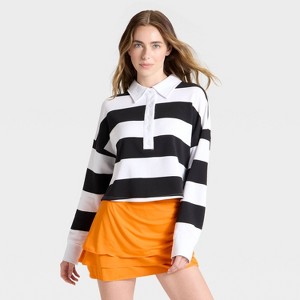 Women's Game Day Striped Cropped Long Sleeve Polo T-Shirt - JoyLab™ - 1 of 3