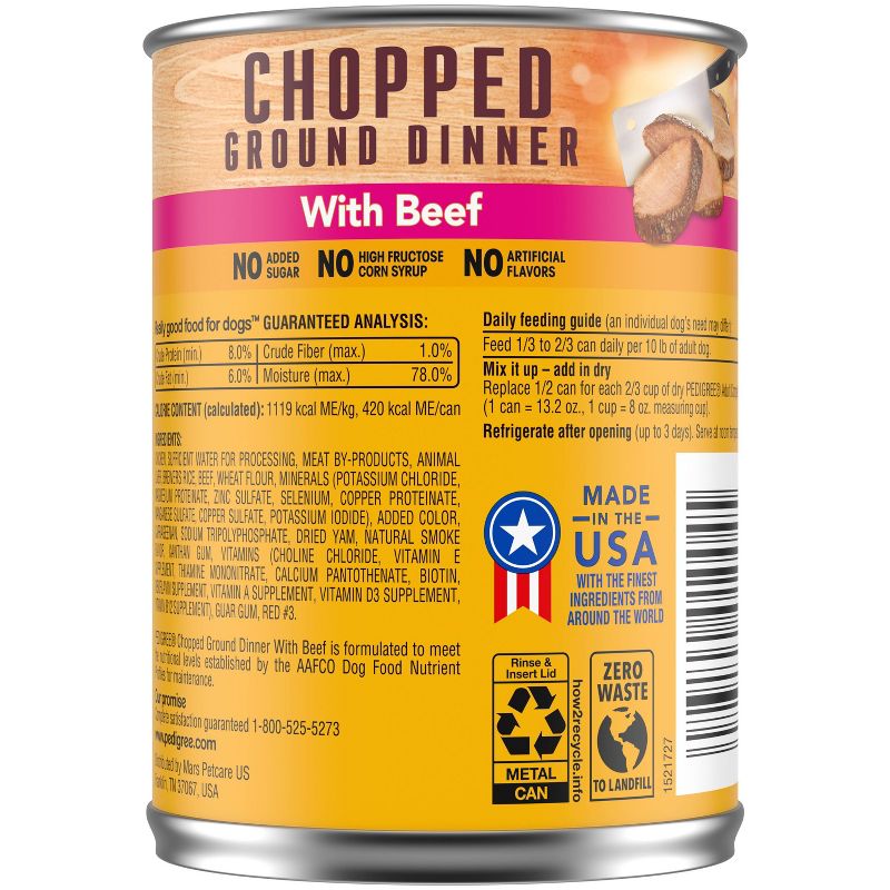 Pedigree Chopped Ground Dinner Wet Dog Food with Beef - 13.2oz, 3 of 6