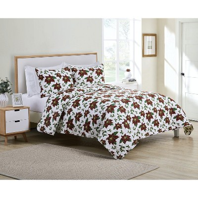 Kate Aurora Holiday Living 3 Piece Christmas Poinsettia Quilt Blanket Set