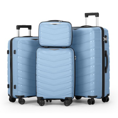 Karl Home Luggage Sets 4 Piece, PP Hard Shell Suitcase 12 inch 20 inch 24 inch 28 inch Luggage Sets Double Wheels with TSA Lock Blue