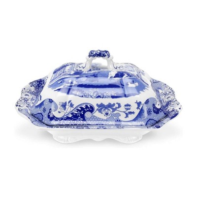 Spode Blue Italian Covered Vegetable Dish - 12-Inch Porcelain Serving Dish with Finely Detailed Heritage Motif