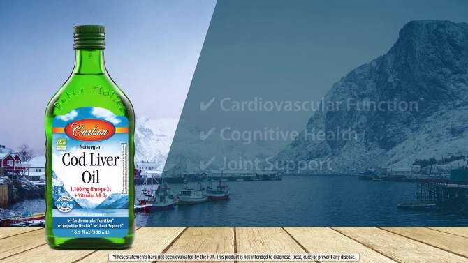 Carlson - Cod Liver Oil, 1100 mg Omega-3s + A & D3, Norwegian, Wild Caught, Sustainably Sourced, Unflavored, 2 of 6, play video