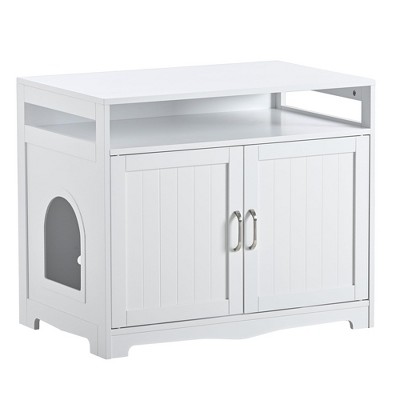 GustoWave Cat Washroom Storage Bench, Cat Litter Box Enclosure Furniture Box House with Table, Spacious Storage, White