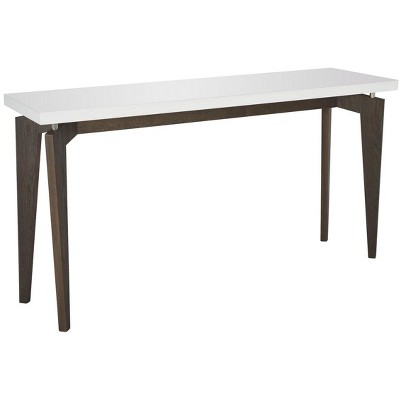 White and Dark Brown Lacquered Wood Console Table with Storage