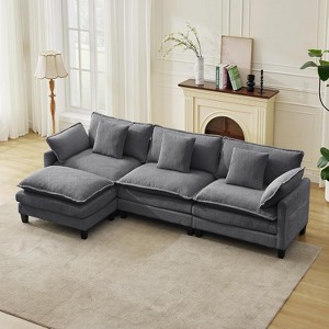 Modular Cloud Couch with Ottoman, Corduroy L/U-Shaped Sectional Sofa & Pillows for Living Room, Office, Apartment - 1 of 4