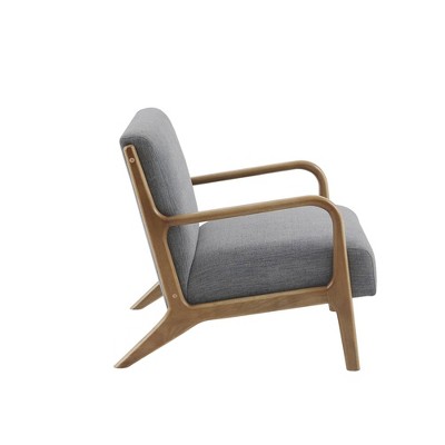 Mid-Century Elmwood Frame Accent Chair in Textured Gray