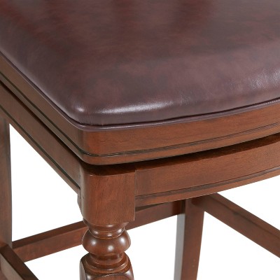Napa Mahogany Swivel Bar Height Stool with Faux Leather Seat