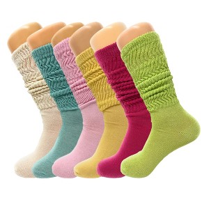 Women’s Slouch Socks 6 Pairs Cotton Scrunch Knee-High Shoe Size 5-10 - 1 of 4