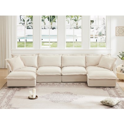 Upholstered Sectional Sofa, 4 Seater Free Combination Convertible Sofa, Sofas with Ottoman, Chenille Fabric Sectional Sofas-Cuddlewood