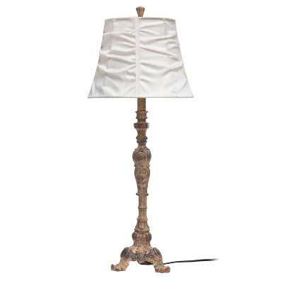 Antique Bronze Adjustable Nightstand Lamp with Carved Base and Empire Shade