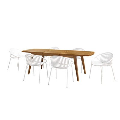 Christopher Knight Home Paco 7 Pieces Outdoor Modern Expandable Dining Set with Stackable Chair