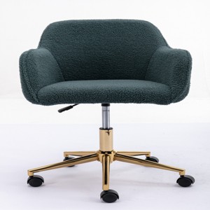 GlasFlength Task and Office Chairs Modern Teddy Fabric Adjustable Height Swivel Chair with Gold Base for Home Office, Green, 24.8"*22.8"*33.8" - 1 of 4