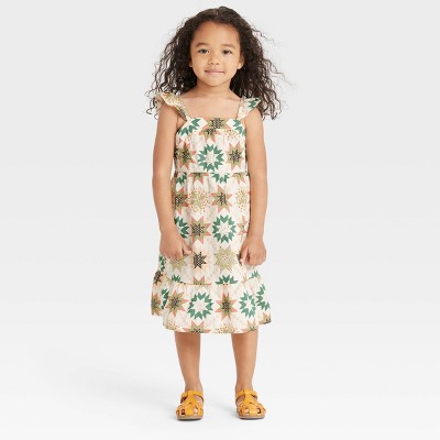 Toddler Girls' Quilt Print Ruffle Sleeve Dress - Cat & Jack™ Cream