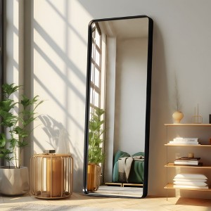 Black Painted Aluminum Alloy Rounded Rectangular Floor Mirror(Deep Mirror - No Bracket) - 1 of 4