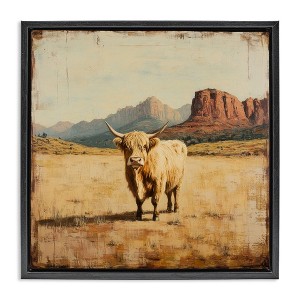 Stupell Industries Desert Cow Portrait Floating Frame Canvas Art - 1 of 4