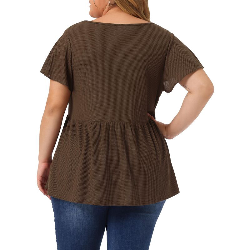 Agnes Orinda Women's Plus Size Summer Flare Sleeve Button Front Peplum Shirts, 4 of 7