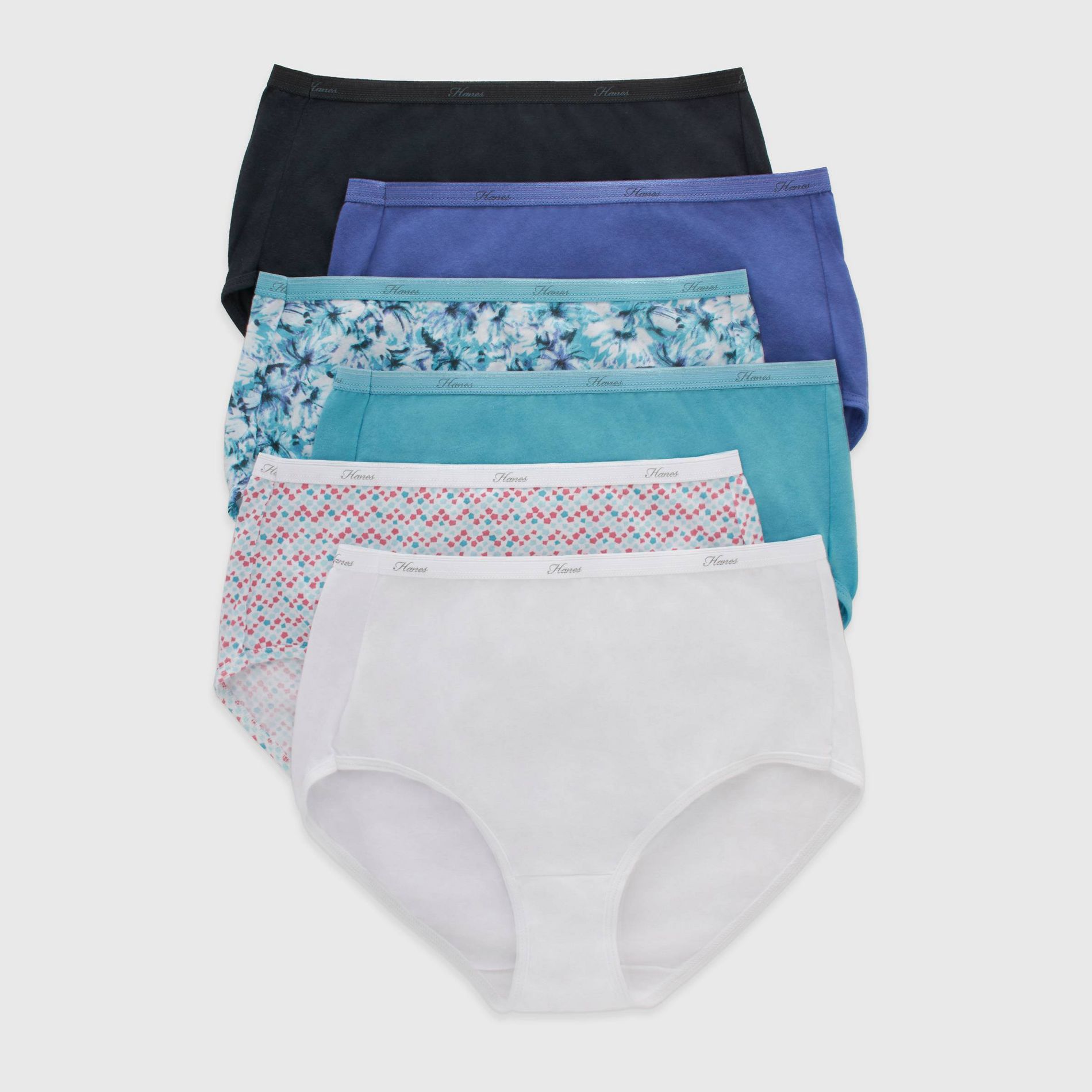 Hanes Women's Core Cotton Briefs Underwear 6pk - Multi 6: High Rise, Tagless, Lightweight Knit, Full Waistband Elastic