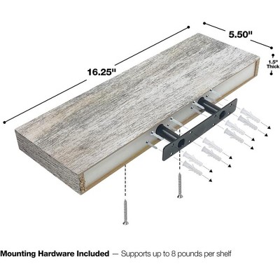 Beige Rustic Wood Floating Wall Shelves, 17.6 Inch, 2 Pack