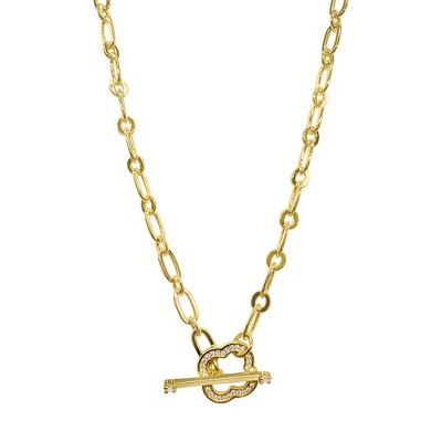 Adornia 14k Gold Plated Crystal Clover Paper Clip Chain Toggle Necklace