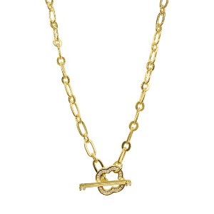 Adornia 14k Gold Plated Crystal Clover Paper Clip Chain Toggle Necklace - 1 of 3