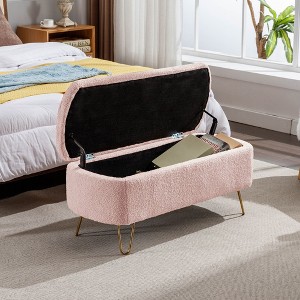 NicBex Faux Fur Fabric Storage Ottoman Bench,Upholstered Storage Ottoman with Gold Legs,Modern Storage Bench for Living Room,Bedroom,Pink - 1 of 4