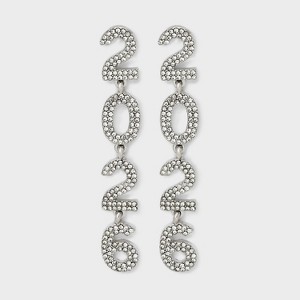 New Years "2026" Rhinestone Drop Earrings - Silver - 1 of 2