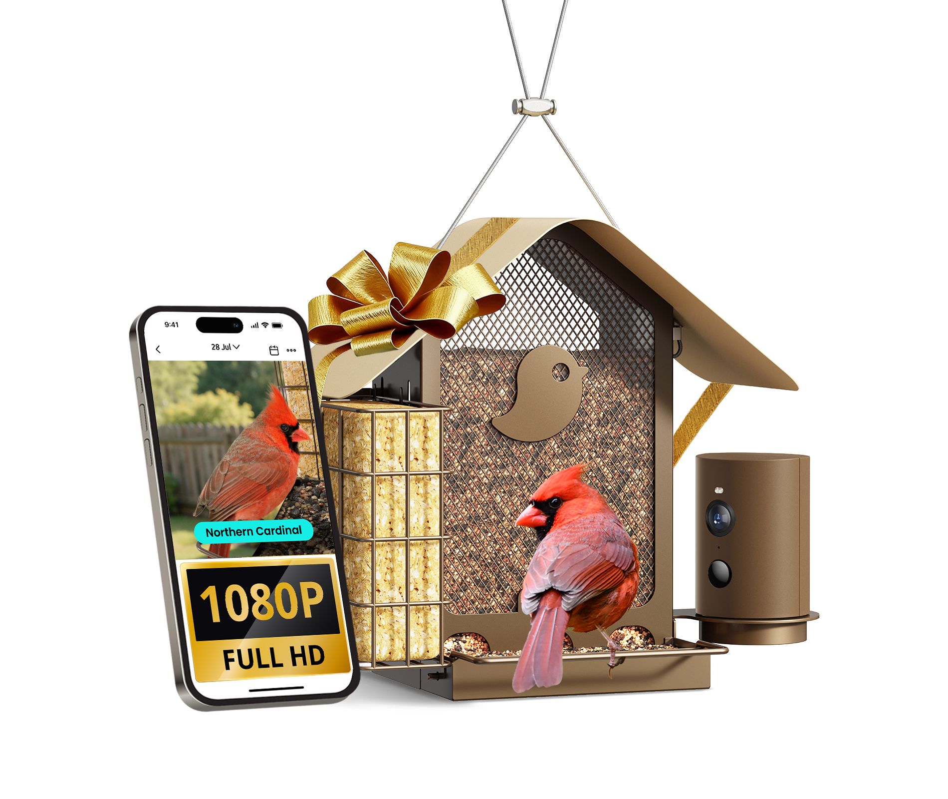 Birdfy Metal Feeder V , 1080P HD Video, 60FPS Slow-Motion, Full-Color Night Vision, Durable Metal, 7-Day Free AI Trial