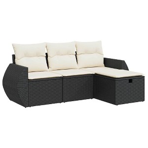 vidaXL 4 Piece Patio Sofa Set with Cushions Black Poly Rattan - Black and Cream with Storage - 1 of 4