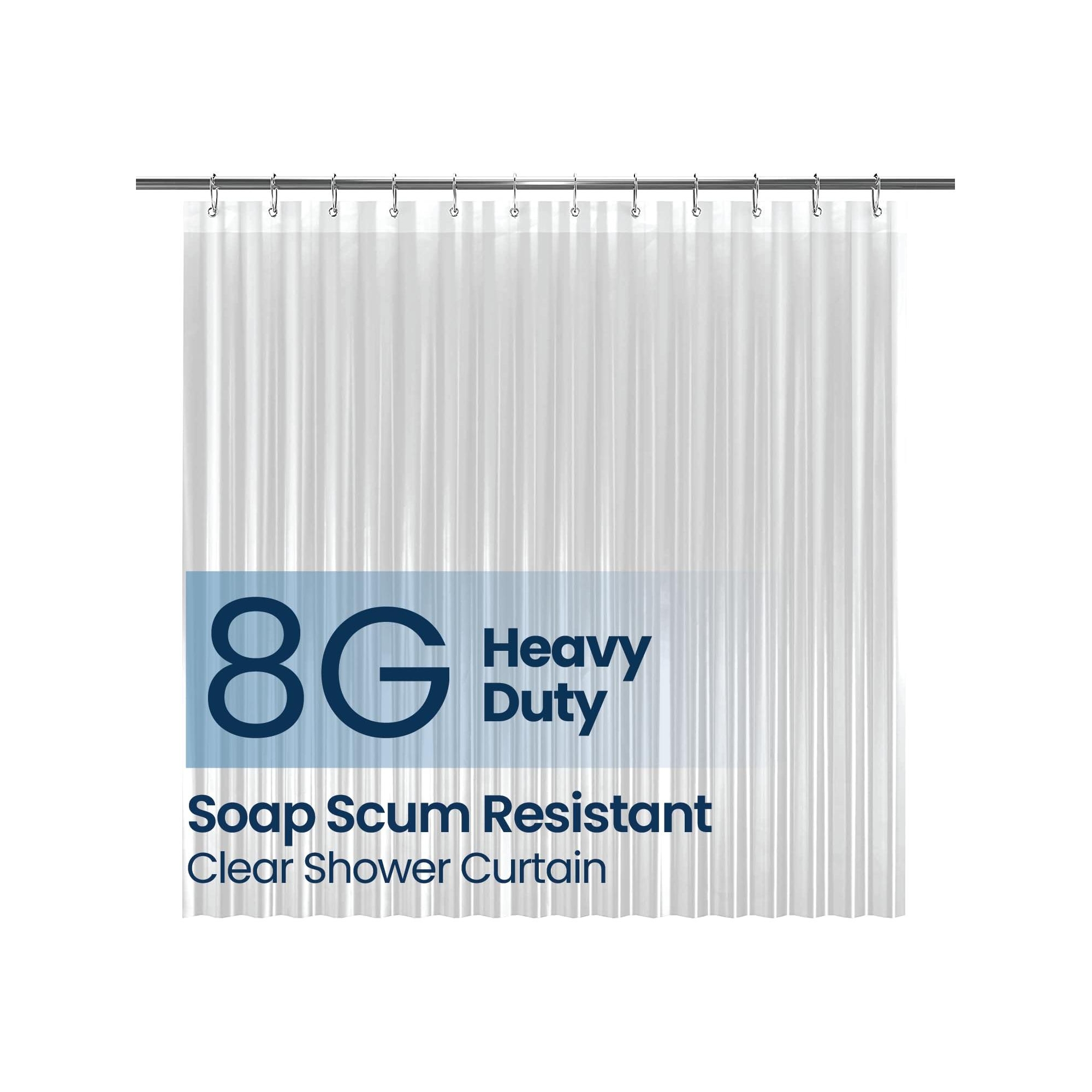 LiBa Premium 8G PEVA Bathroom Shower Curtain Liner - Waterproof, Non-Toxic, Thick Plastic with Rustproof Grommets - 72" W x 72" H Clear