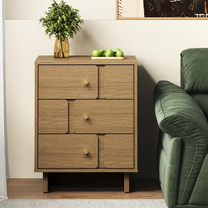 Heynemo 3-Drawer Bedside Table: Strong Wood Nightstand, Holds 110LBS, for Bedroom, Living Room, Office, Natural Oak Finish - 1 of 4