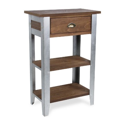 Cheung's Wooden Side Legs Galvanized Table, Brown