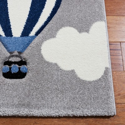 Light Grey and Red Aviation Pattern Synthetic Runner Rug for Kids