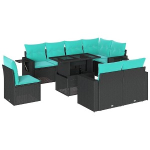 vidaXL 9 Piece Garden Sofa Set with Cushions Black Poly Rattan - Black without storage - 1 of 4
