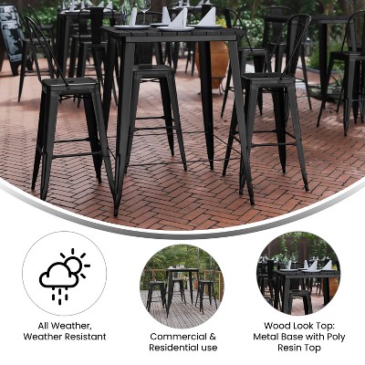 Black Steel and Poly Resin Indoor/Outdoor Bar Height Table