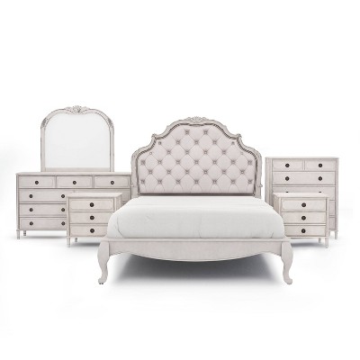 6pc Queen Kerry Brooke Bedroom Set with 2 Nightstands Antique White/Silver - HOMES: Inside + Out