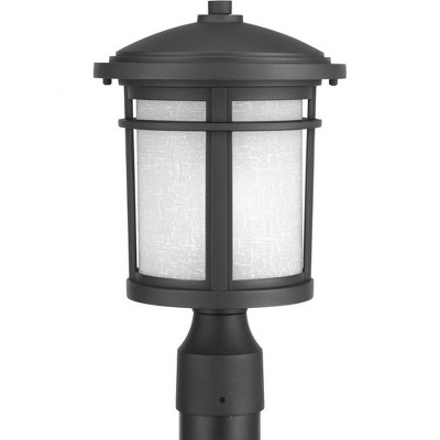 Progress Lighting Wish Collection 1-Light Outdoor Post Lantern in Black with Etched Umber Linen Glass Shade