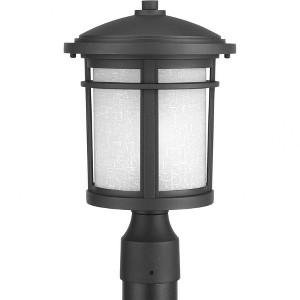 Progress Lighting Wish Collection 1-Light Outdoor Post Lantern in Black with Etched Umber Linen Glass Shade - 1 of 2