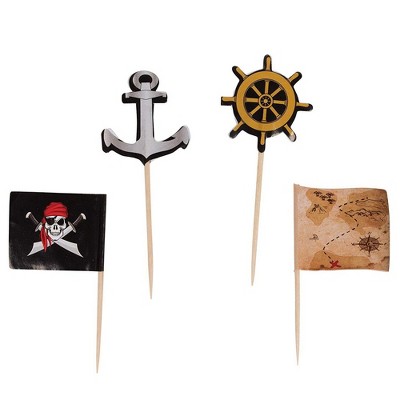 Juvale 200-Pack Pirate Flag Anchor Ship Wheel Treasure Map Cupcake Decorations Cake Toppers Food Picks