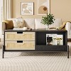 Homhougo Rattan Mid Century Modern Coffee Table with LED Lights, 4 Drawers and Open Storage Shelf, Wooden Farmhouse Living Room Table, Black - 3 of 4