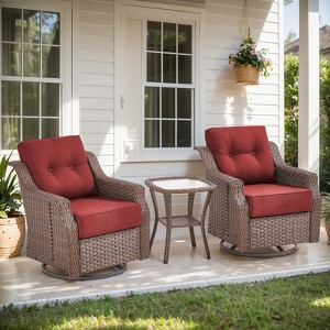 POCASSY Outdoor Swivel Patio Chairs Set with 6-Inch Thick Cushions, All Weather Brown Wicker Patio Furniture Set Outdoor Bistro Set for Porch - 1 of 4