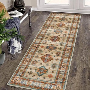 Acekool Boho Vintage Medallion Area Rug Collection, Washable Foldable Low Pile Non Slip Chenille TPR Backing, Red Blue Beige Gray - 1 of 4