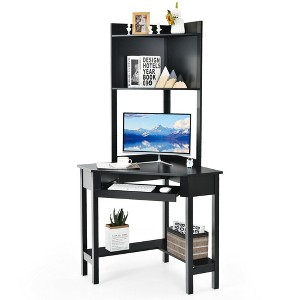 Costway Corner Computer Desk Triangle Study Desk w/ Hutch & Keyboard Tray - 1 of 4