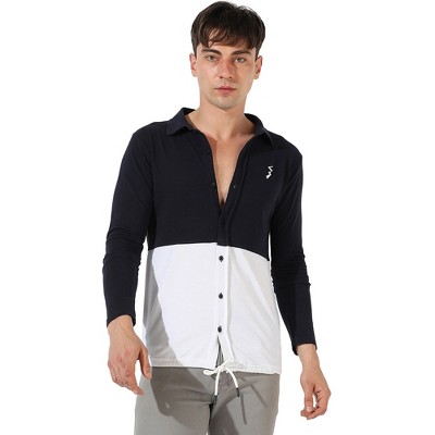 Campus Sutra Men Men's Navy Blue & White Contrast Panel Shirt
