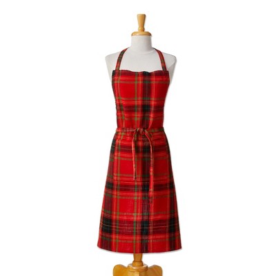 tag Holiday Plaid Cotton Apron for Kitchen, Christmas Cooking Apron, Red Multi, Machine Wash, 32" L x 35" W