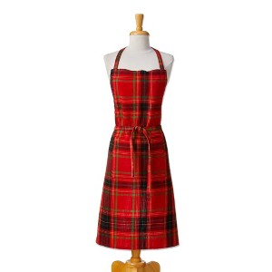tag Holiday Plaid Cotton Apron for Kitchen, Christmas Cooking Apron, Red Multi, Machine Wash, 32" L x 35" W - 1 of 2