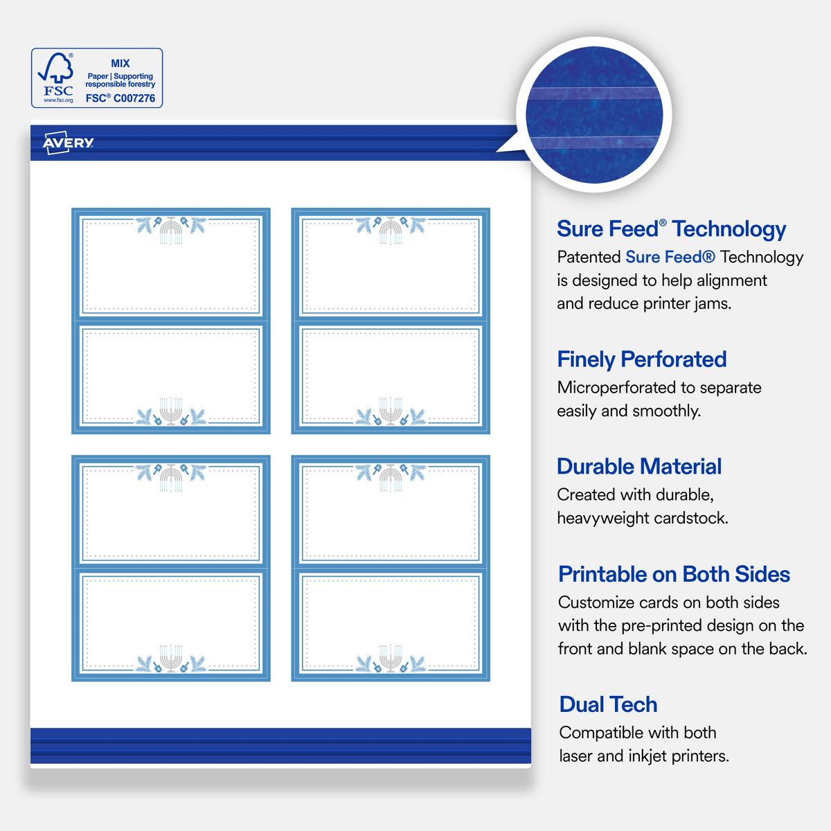 Avery® Tent Cards, 2" x 3.5", Matte, Silver Menorah Frame, 80 - thumbnail 6