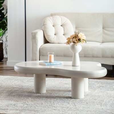 NicBex Irregular Cloud-Shaped Coffee Table for Living Room,Beige White End Table,Small Living Room Furniture