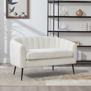 50.2in Wide Upholstered Chenille Mini Loveseat Accent Couch, Modern Glam Small Settee with Metal Legs,Channel Tufted 2-Seater Sofa for Living Rooms - 1 of 1